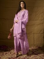 Light Pink Embroidered Kurta Palazzo | Round Neck | Above Knee
