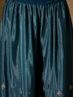 Blue Embroidered Chinon Kurta Palazzo | Round Neck | Above Knee