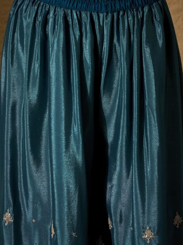 Blue Embroidered Chinon Kurta Palazzo | Round Neck | Above Knee