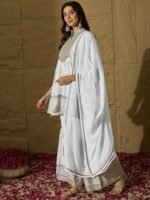 White Embroidered A-line Kurta Sharara | Collar Neck | Above Knee