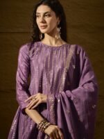 Purple Embroidered Flared Kurta Sharara | Round Neck | Above Knee