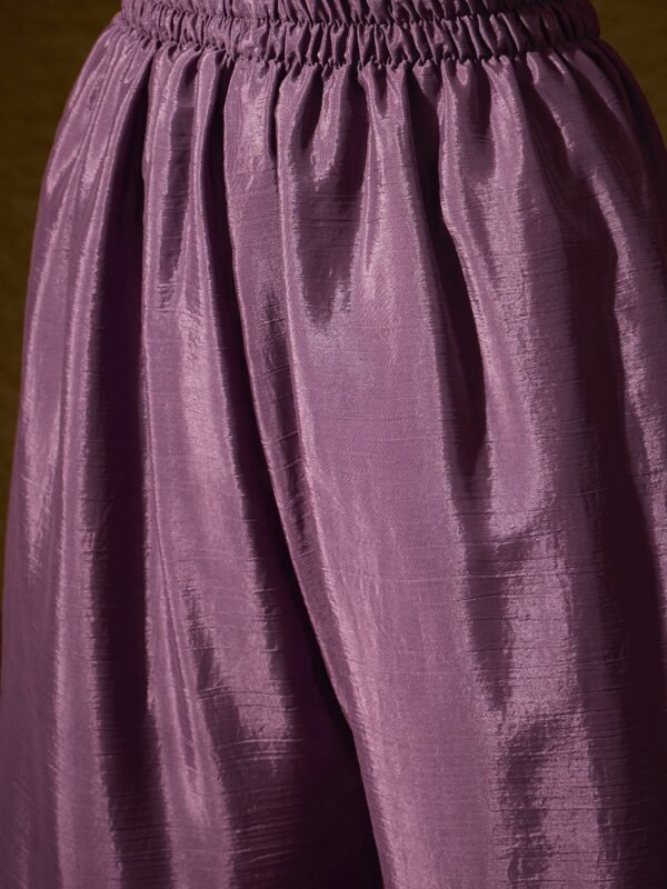 Purple Embroidered Flared Kurta Sharara | Round Neck | Above Knee