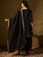 Black Embroidered A-line Kurti Palazzo | Round Neck | Above Knee