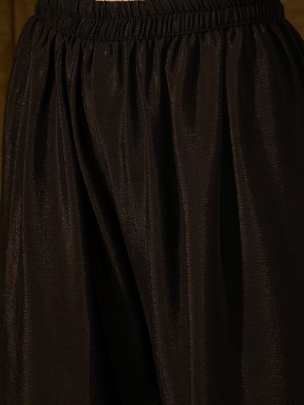 Black Embroidered A-line Kurti Palazzo | Round Neck | Above Knee