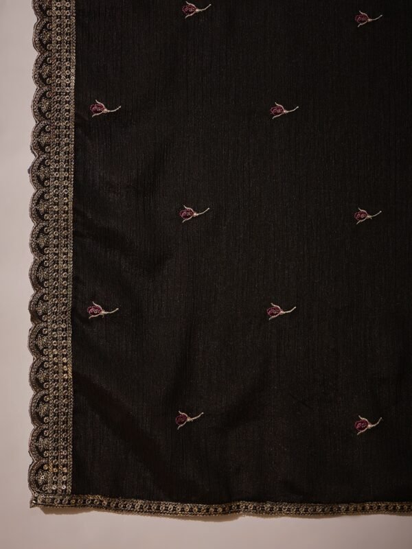 Black Embroidered A-line Kurti Palazzo | Round Neck | Above Knee