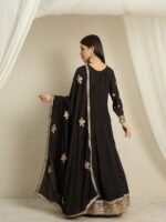 Black Embroidered Anarkali Gown with Matching Chinon Dupatta