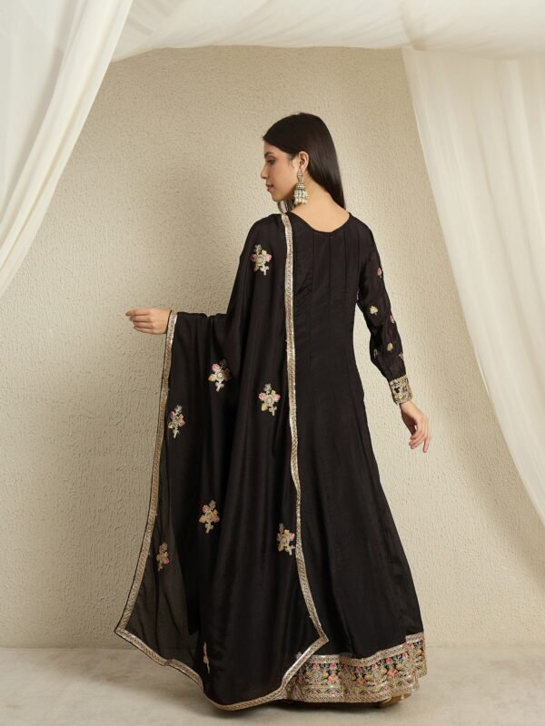 Black Embroidered Anarkali Gown with Matching Chinon Dupatta