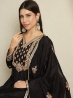 Black Embroidered Anarkali Gown with Matching Chinon Dupatta