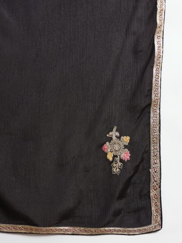 Black Embroidered Anarkali Gown with Matching Chinon Dupatta