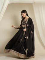 Black Embroidered Anarkali Gown with Matching Chinon Dupatta