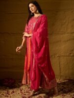 Pink Embroidered Chinon Anarkali Gown | Round Neck | Full Length