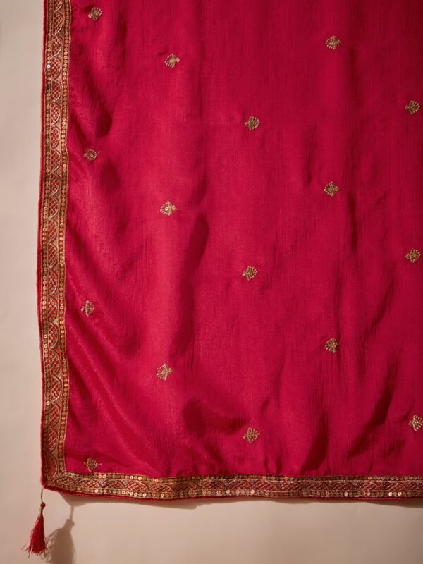 Pink Embroidered Chinon Anarkali Gown | Round Neck | Full Length