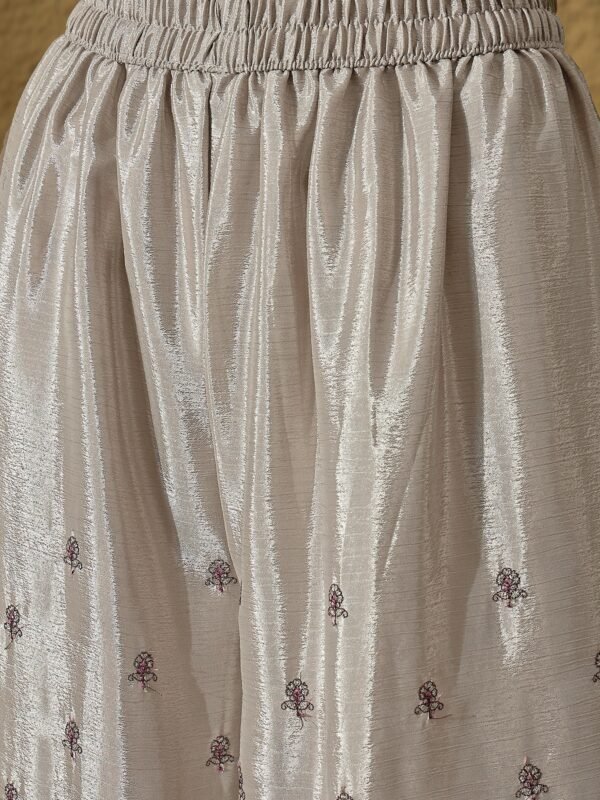 Light Grey Embroidered Kurta Palazzo Set with Chinon Dupatta