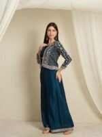 Rama Embroidered Kurta Palazzo Set | Jacket | Round Neck | Waist Length