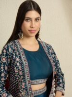 Rama Embroidered Kurta Palazzo Set | Jacket | Round Neck | Waist Length