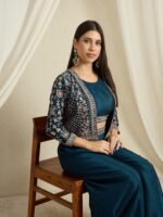 Rama Embroidered Kurta Palazzo Set | Jacket | Round Neck | Waist Length