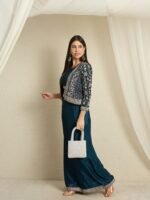 Rama Embroidered Kurta Palazzo Set | Jacket | Round Neck | Waist Length