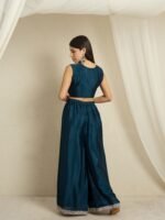 Rama Embroidered Kurta Palazzo Set | Jacket | Round Neck | Waist Length