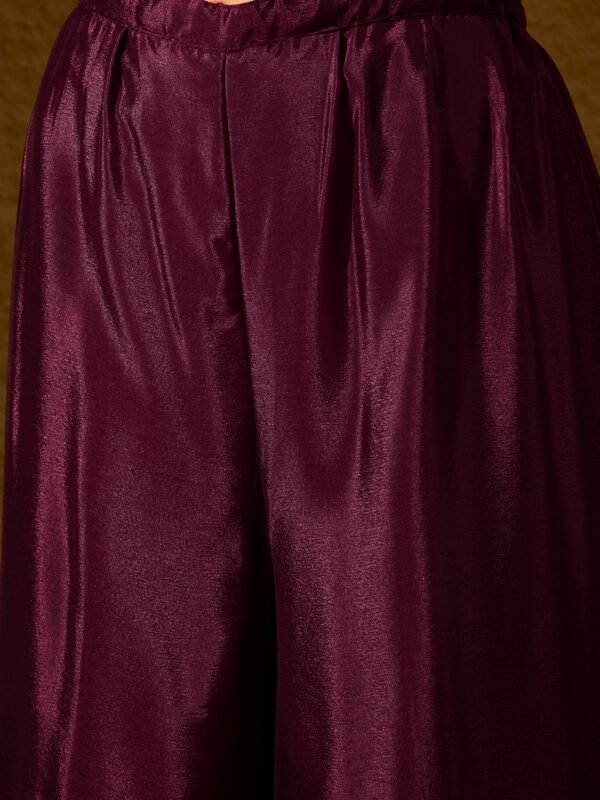 Purple Embroidered Flared Kurta Palazzo Set with Chinon Dupatta