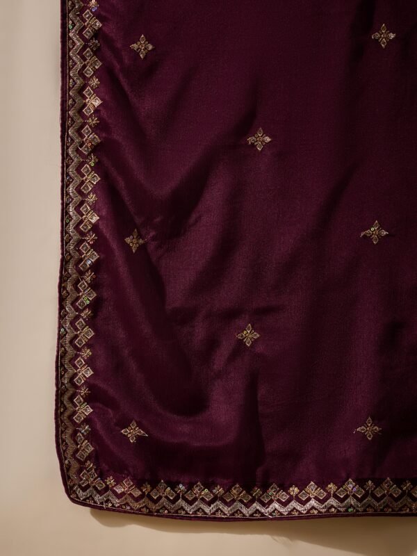 Purple Embroidered Flared Kurta Palazzo Set with Chinon Dupatta