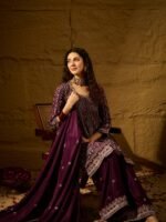 Purple Embroidered Flared Kurta Palazzo Set with Chinon Dupatta