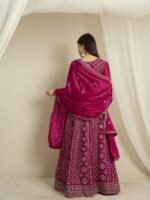 Maroon Embroidered A-Line Gown | V Neck | Full Length Chinon