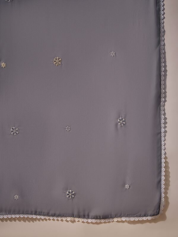 Grey Embroidered Faux Georgette Anarkali Gown with Lace Dupatta