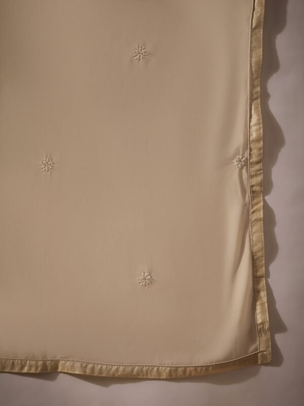 Cream Embroidered Faux Georgette Anarkali Gown with Lace Dupatta