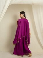 Purple Embroidered Kaftan Set | Round Neck | Kimono Sleeves | Mid-Thigh