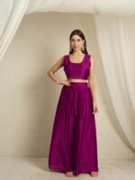 Purple Embroidered Kaftan Set | Round Neck | Kimono Sleeves | Mid-Thigh