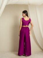 Purple Embroidered Kaftan Set | Round Neck | Kimono Sleeves | Mid-Thigh