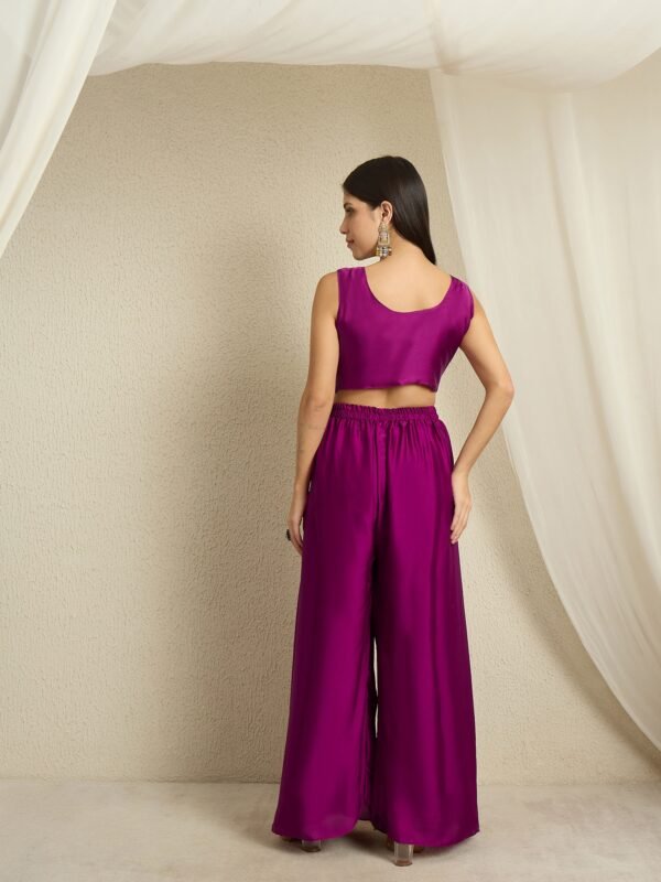 Purple Embroidered Kaftan Set | Round Neck | Kimono Sleeves | Mid-Thigh