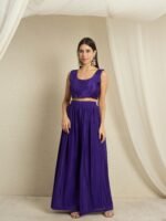 Blue Embroidered Kaftan Set | V Neck | Slit Sleeves | Calf Length