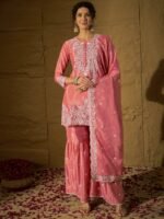 Light Pink Embroidered Kurta Sharara Set with Dupatta