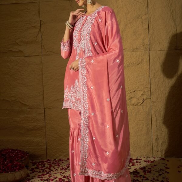 Light Pink Embroidered Kurta Sharara Set with Dupatta