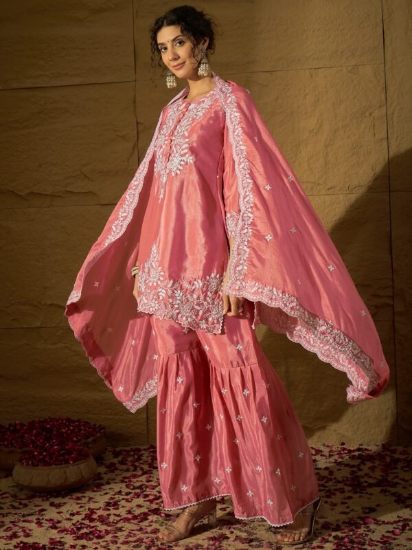 Light Pink Embroidered Kurta Sharara Set with Dupatta
