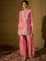 Light Pink Embroidered Kurta Sharara Set with Dupatta