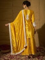 Yellow Embroidered Kurta Sharara | Notch Neck | Above Knee