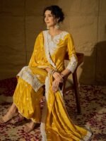 Yellow Embroidered Kurta Sharara | Notch Neck | Above Knee