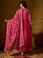 Pink Embroidered Chinon Anarkali Gown | V Neck | Full Length