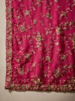 Pink Embroidered Chinon Anarkali Gown | V Neck | Full Length