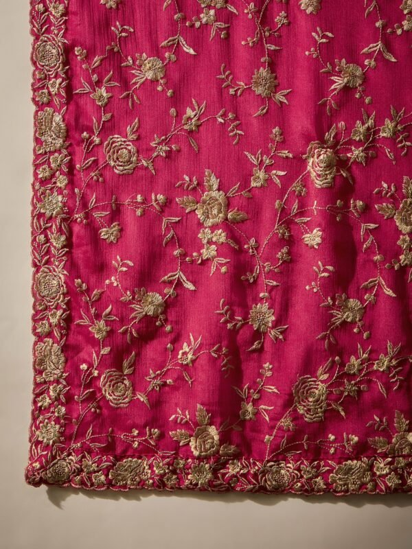 Pink Embroidered Chinon Anarkali Gown | V Neck | Full Length