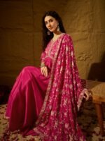 Pink Embroidered Chinon Anarkali Gown | V Neck | Full Length