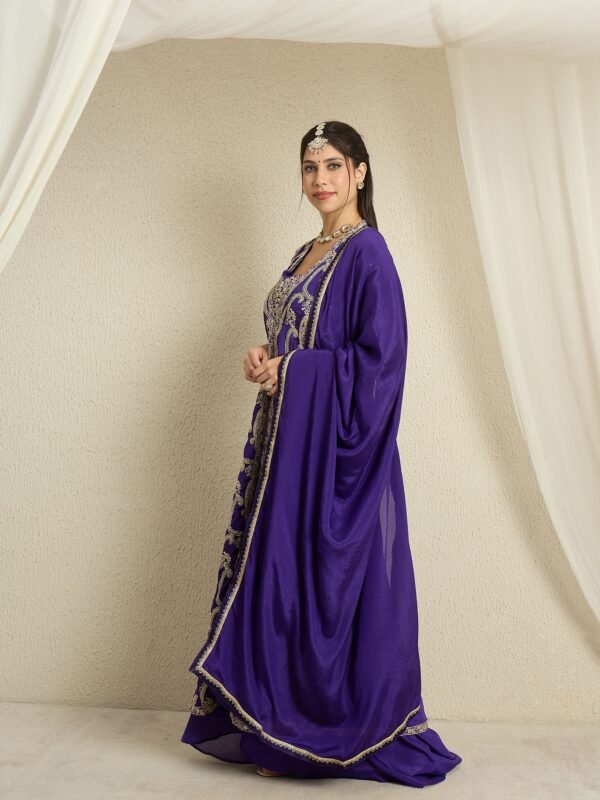 Purple Embroidered Palazzo Set | Sweet Heart Top & Long Jacket