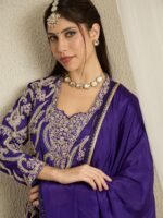 Purple Embroidered Palazzo Set | Sweet Heart Top & Long Jacket