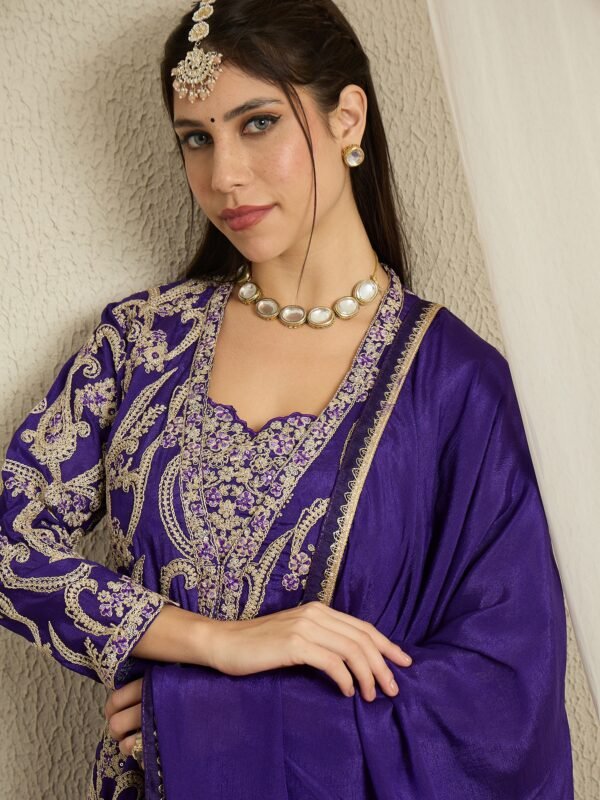 Purple Embroidered Palazzo Set | Sweet Heart Top & Long Jacket
