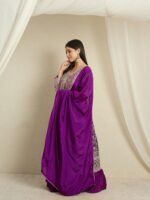 Purple Chinon Embroidered Kurta with Lehenga Set & Dupatta