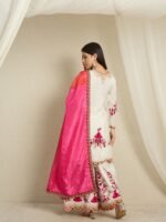 Off-White Embroidered Chinon Kurta Palazzo Set with Dupatta