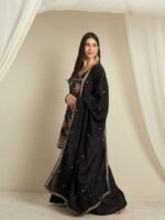 Black Chinon Embroidered Kurta Palazzo Set with Dupatta