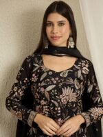 Black Chinon Embroidered Kurta Palazzo Set with Dupatta